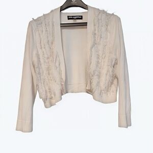 Karl Lagerfeld Paris Cropped Fringe Cardigan – White, Size L